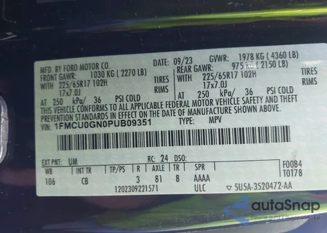 2023 Ford Escape Active from USA, damaged, VIN 1FMCU0GN0PUB09351